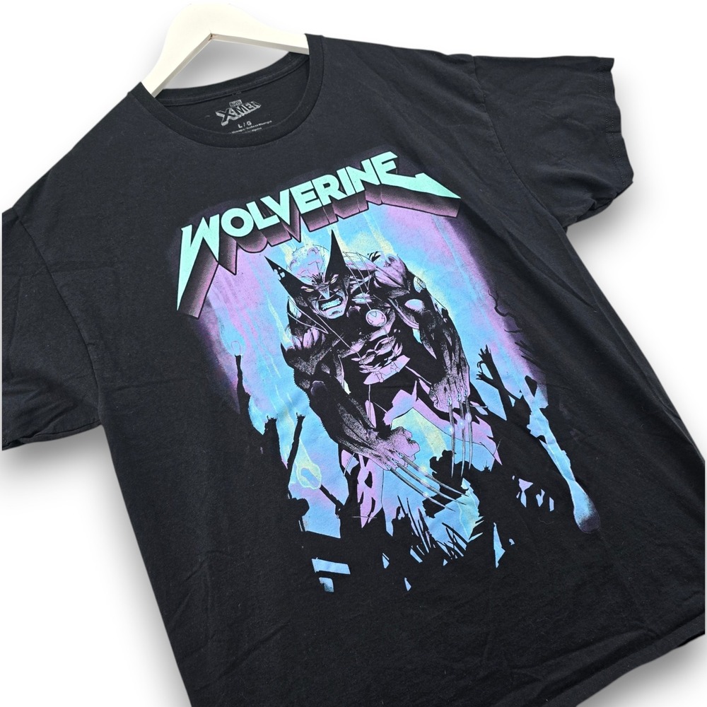 Marvel X-Men Wolverine Graphic T Shirt Mens Large Black Cotton Short Sleeve Tee